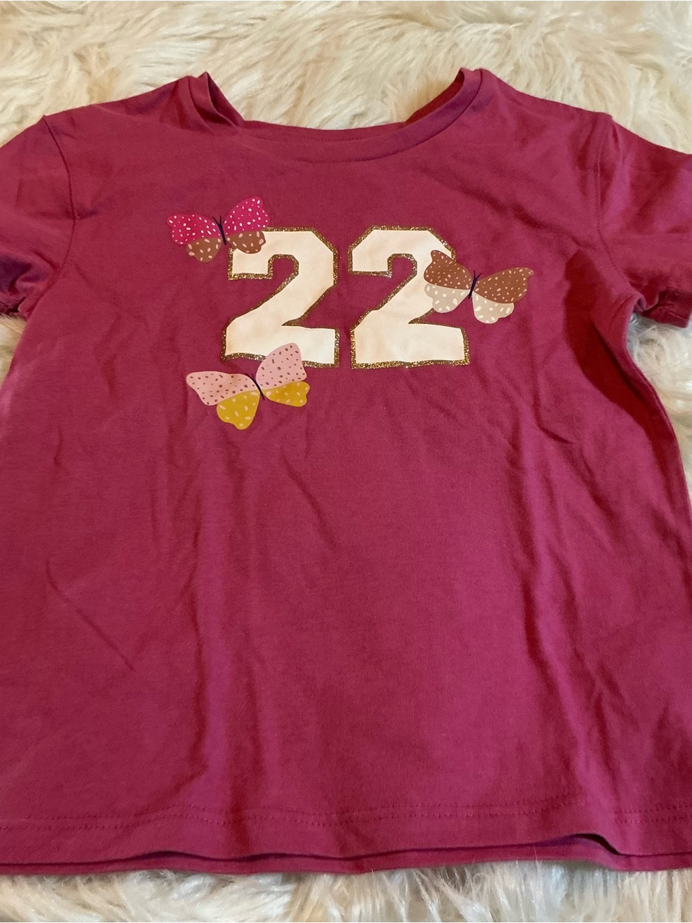 Wonder Nation Size 6 Girls Pink "22" Butterfly T-Shirt
